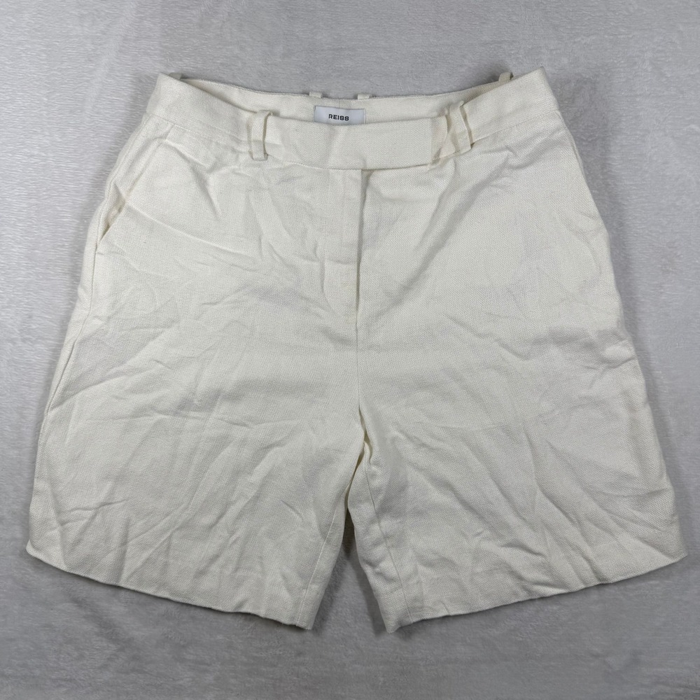 Reiss Devon White Linen Blend High Rise Tailored Shorts Womens Size 10 NEW